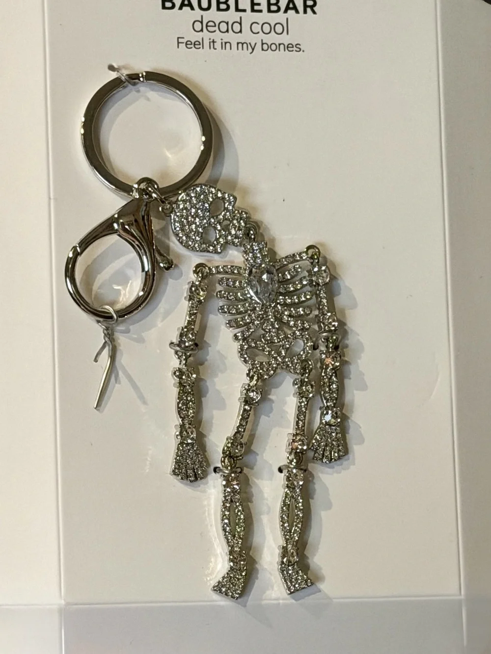 Baublebar Crystal Skeleton Keychain - Bag Charm. Silver with Rhinestones.